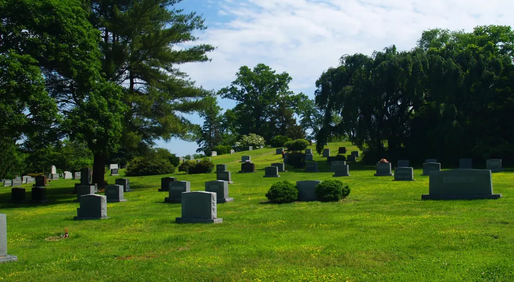 a cemetery with many gravestones