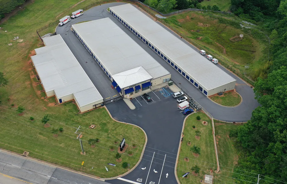 a building with a parking lot