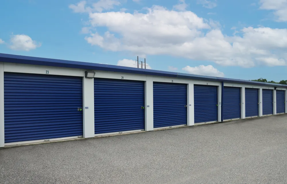 a row of garage doors