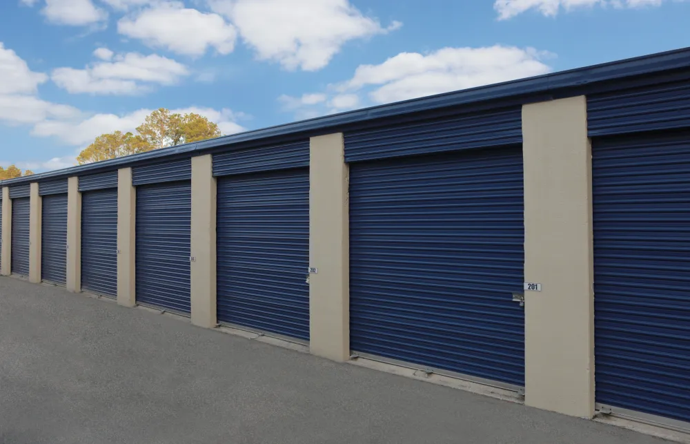 a row of garage doors