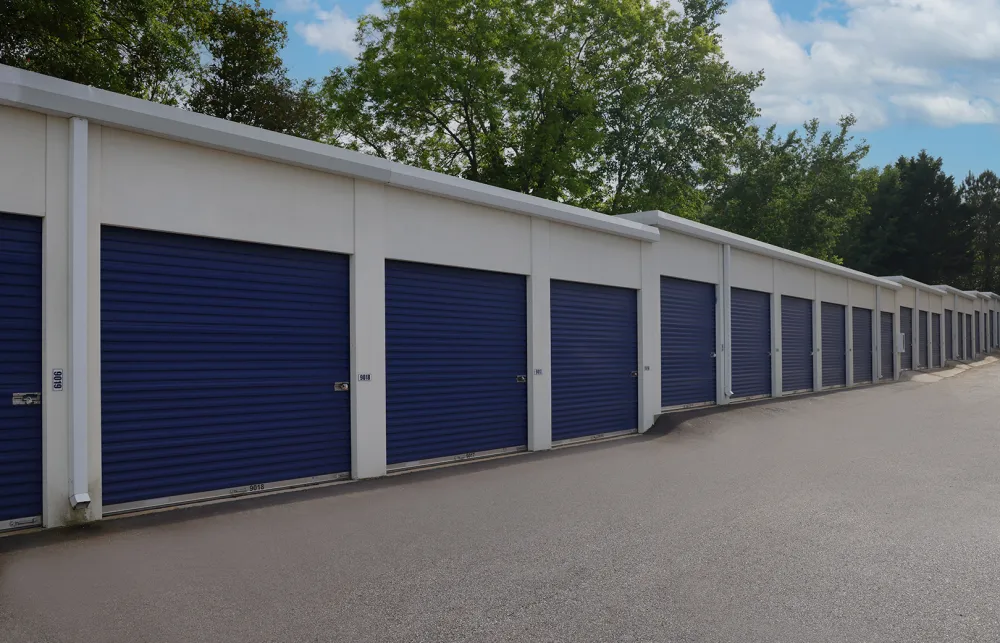 a row of garage doors