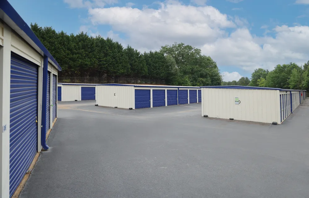 a group of blue and white containers