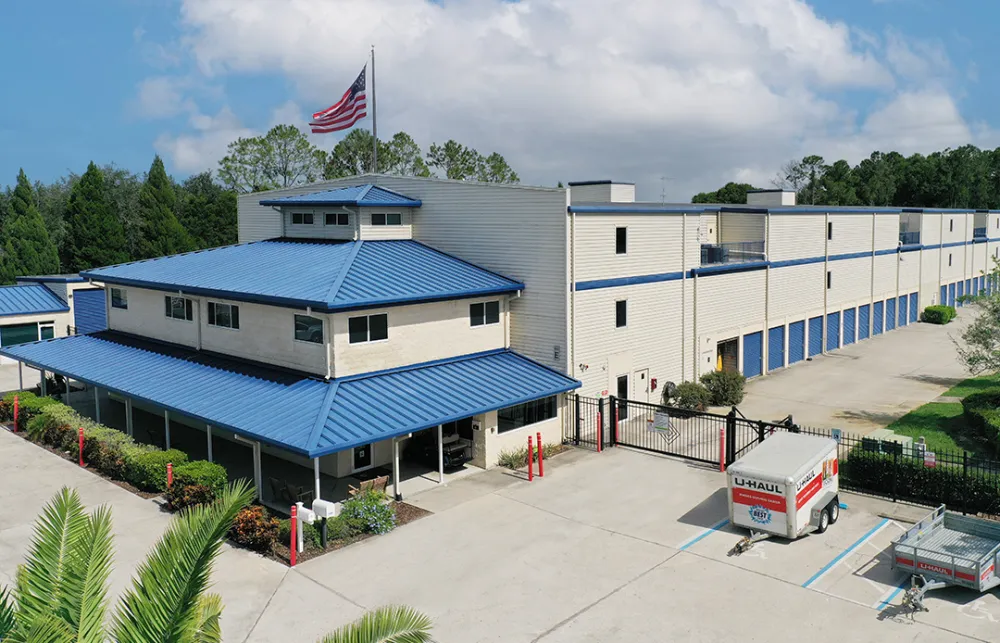 a building with a flag on top