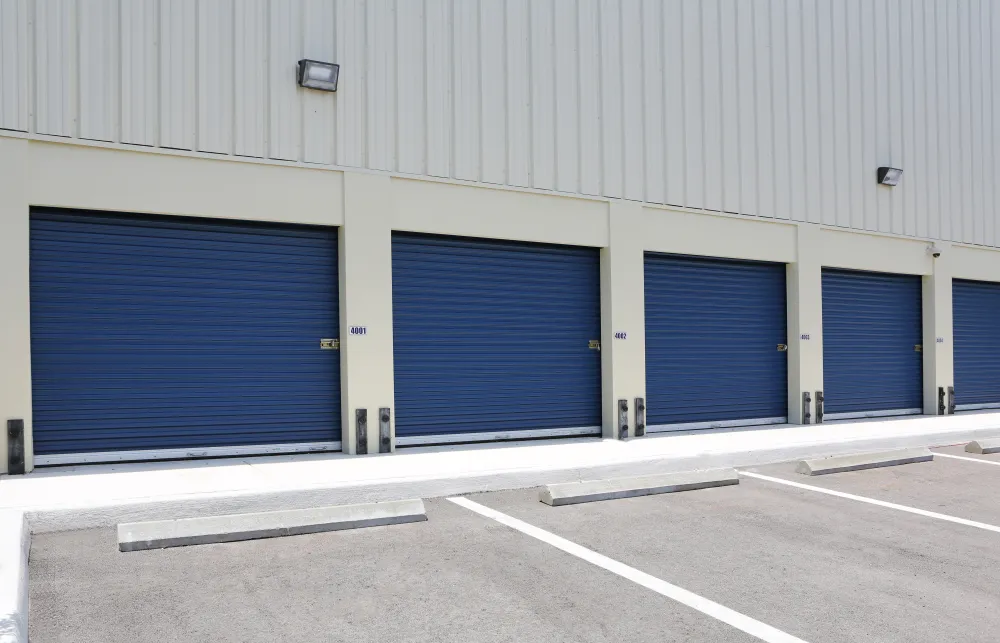 a row of garage doors