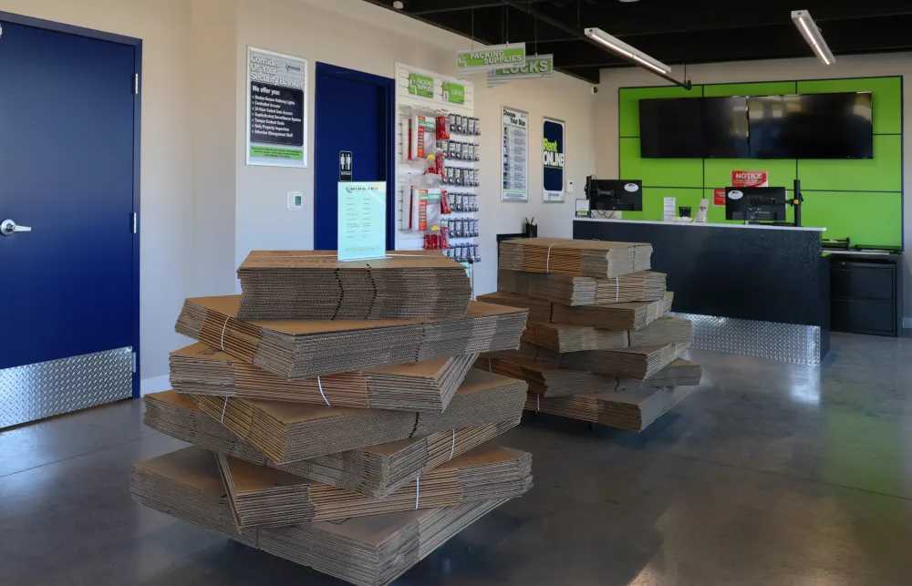 a room with a large display of wood blocks