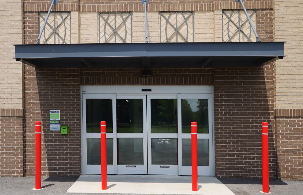 a building with a glass door