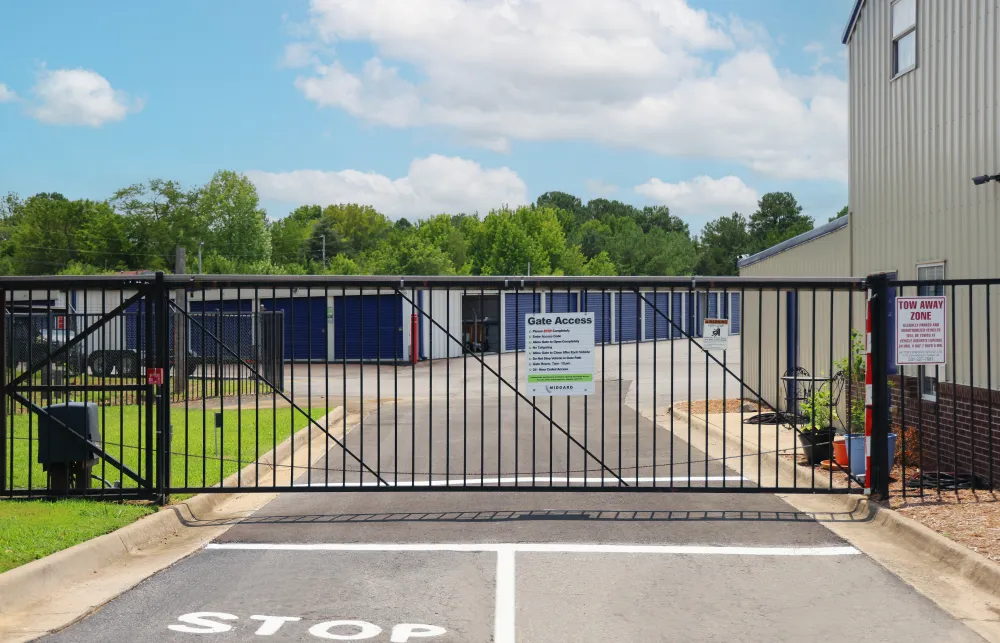 a gated off area with a sign on it