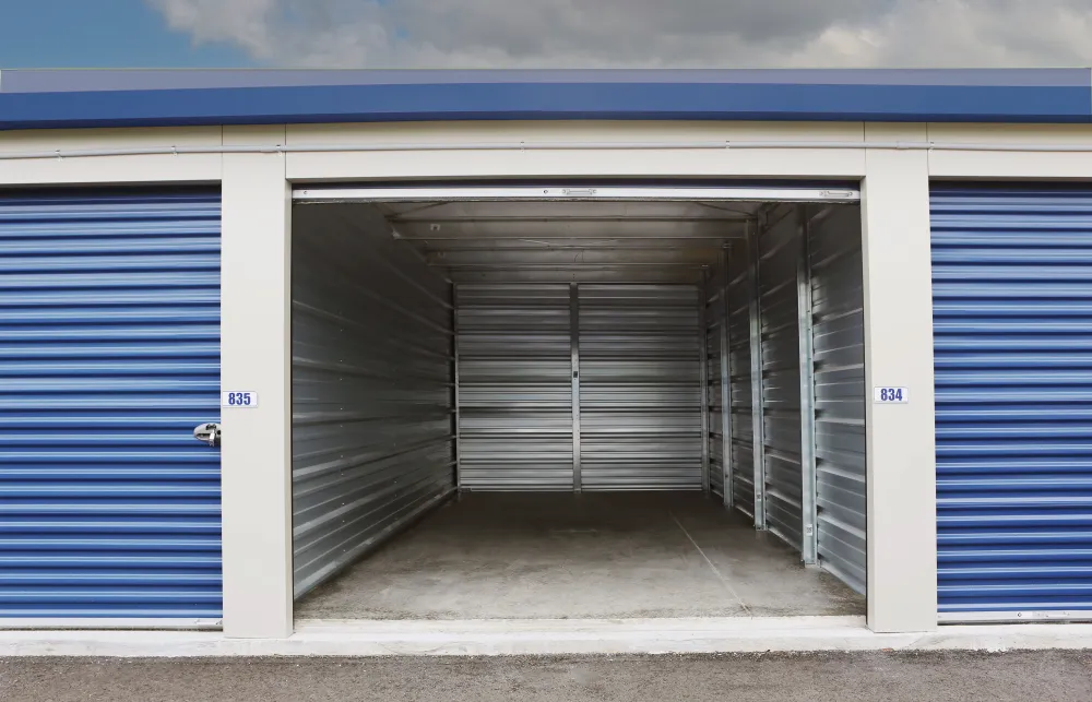 a building with garage doors