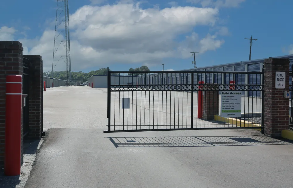 a gated off area with a sign on it