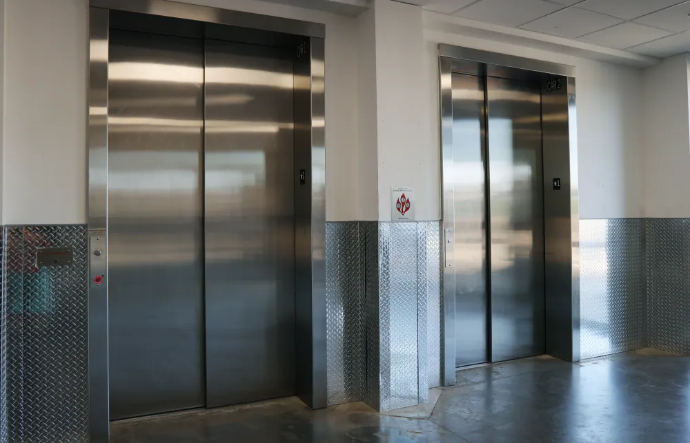 a row of elevator doors