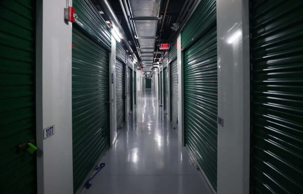 a hallway with green walls