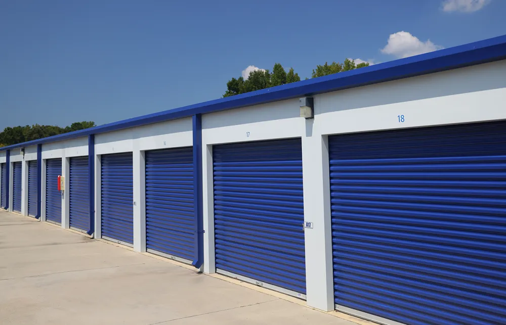 a row of garage doors