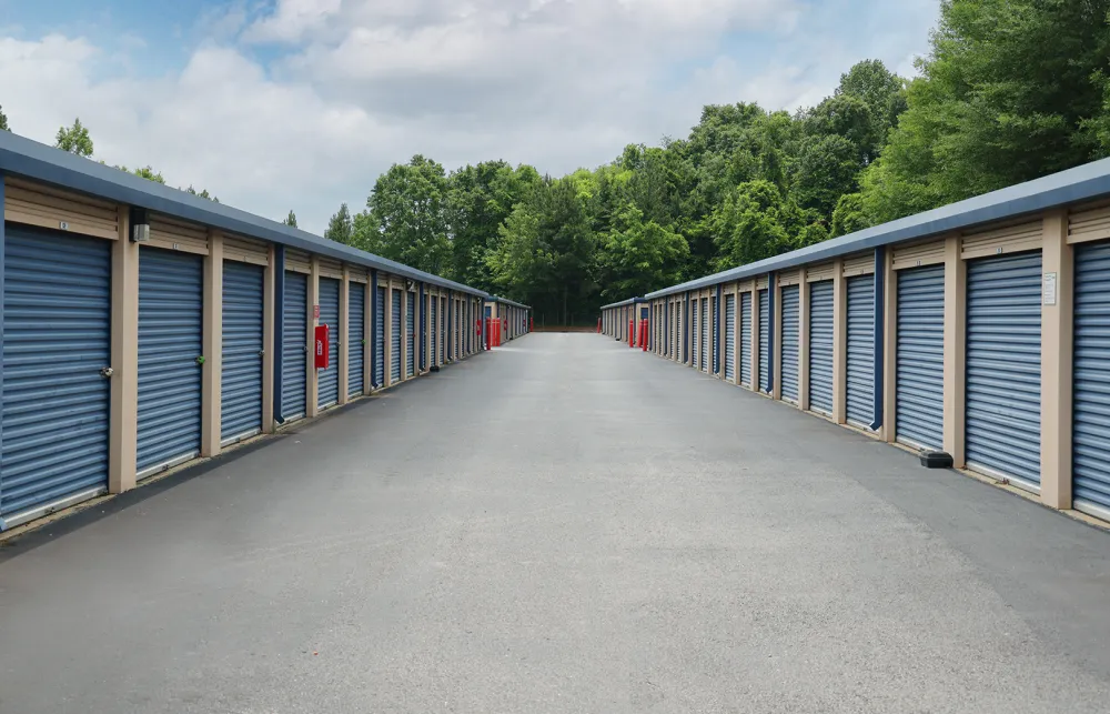 a row of metal sheds