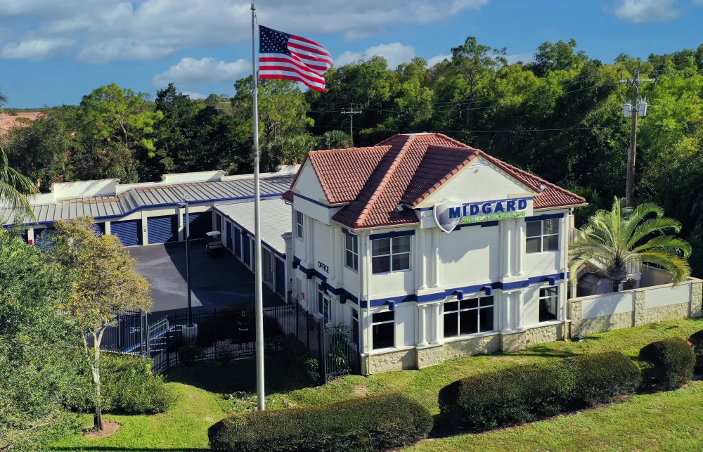 a building with a flag on top