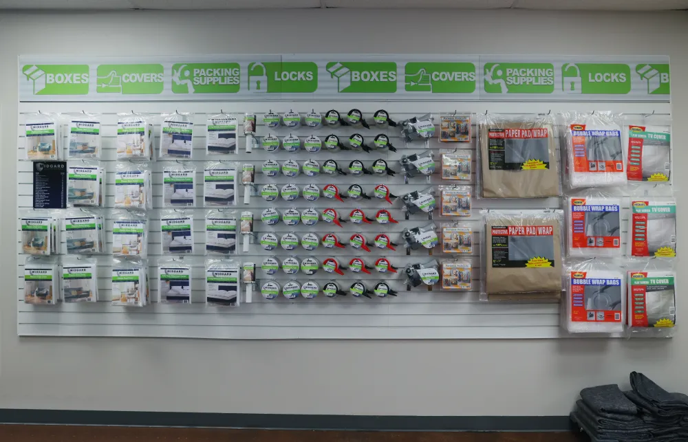 a store shelf with products on it