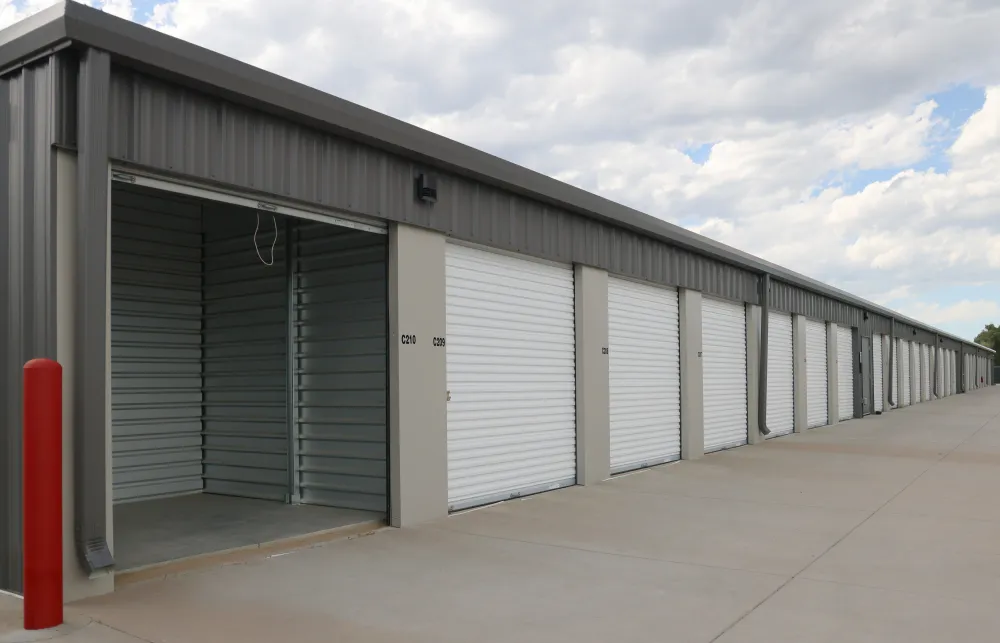 a row of garage doors