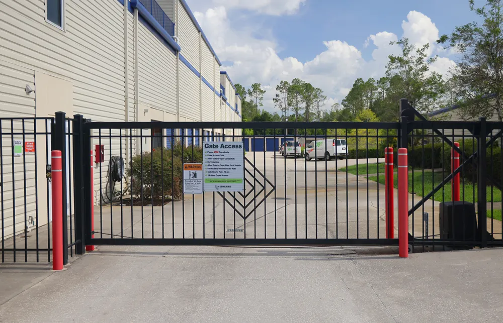 a gated off area with a sign on it