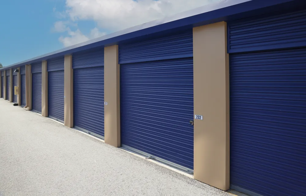 a row of garage doors