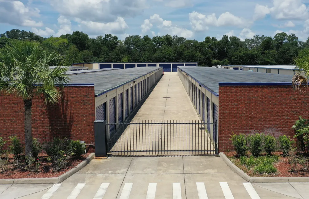 a building with a gate