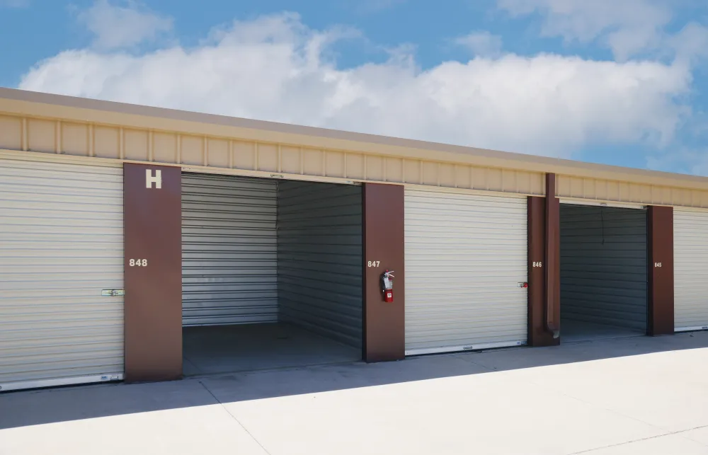 a row of garage doors