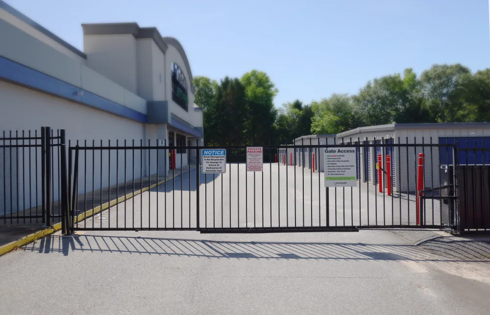 a gated off area with signs