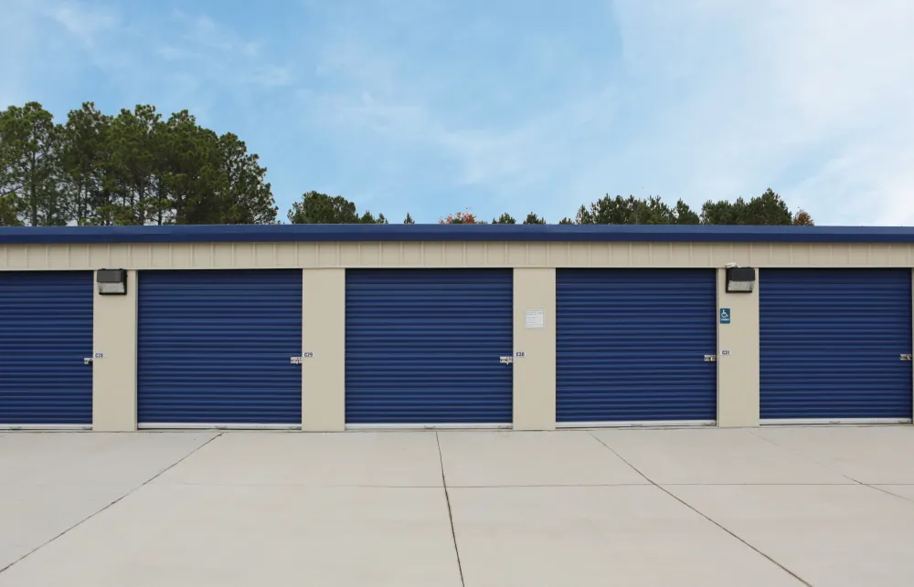 a group of garage doors