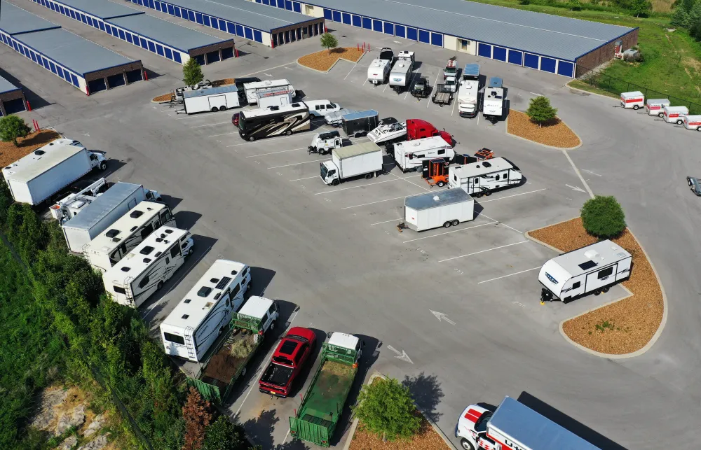 a parking lot full of vehicles