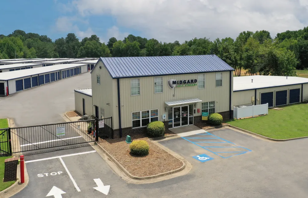 a building with a parking lot