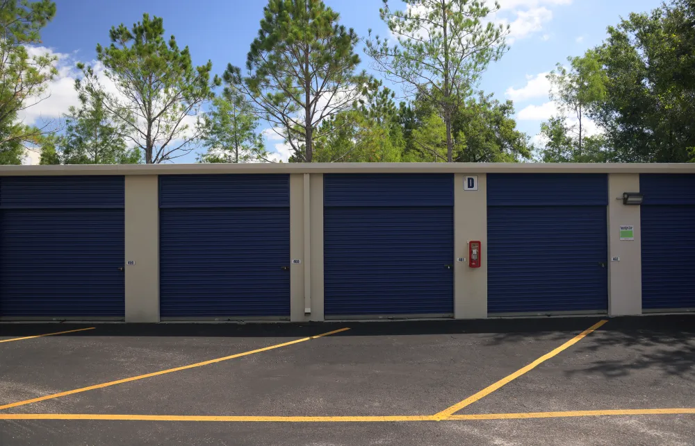 a row of garage doors