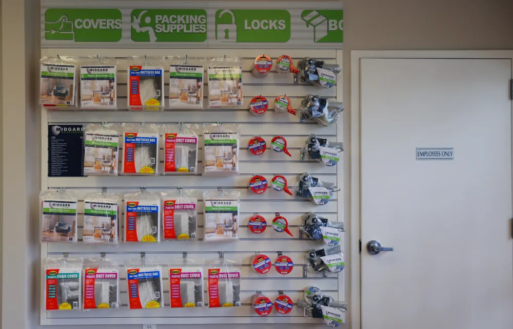 a shelf with products on it