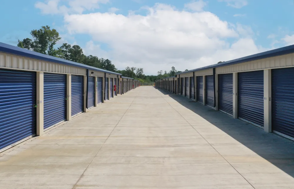 a row of metal buildings