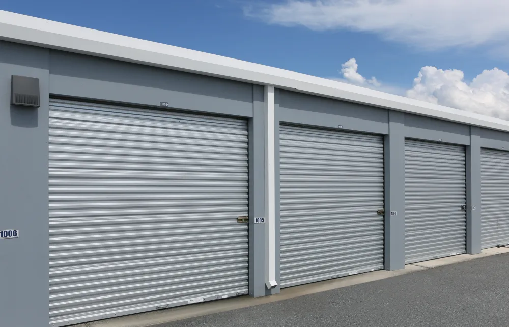 a row of garage doors