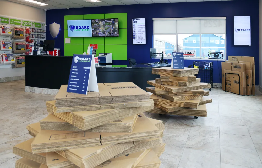 a large room with a large stack of wood blocks in it