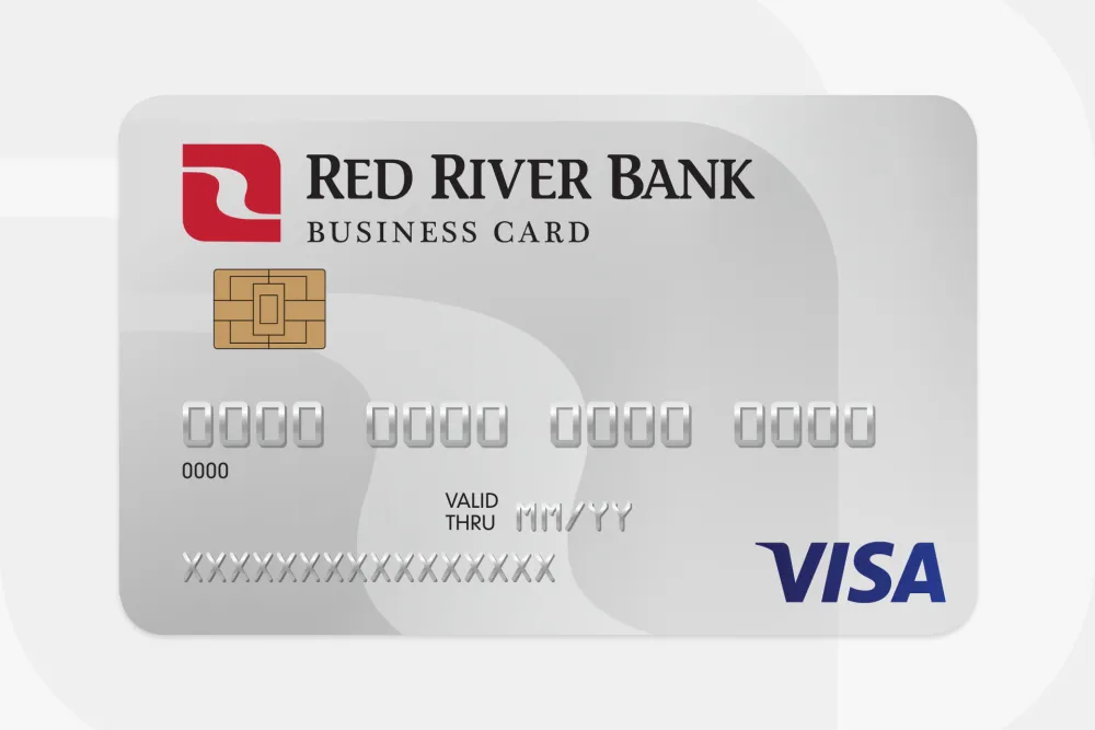 Silver Red River Bank business card with chip and Mastercard logo on front