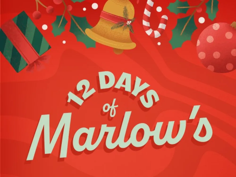 Holiday-themed images and food promotions from Marlow's Tavern for their 12 Days of Marlow's event.