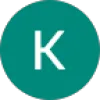 White letter K centered on a teal circular background