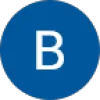 White capital letter B centered on a solid blue circular background