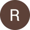White letter R centered on a solid brown circular background.