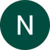 White letter N on a dark green circular background representing a minimalistic logo or icon.