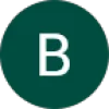 White letter B centered on a dark green circular background.