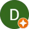 Green circle with white letter D and an orange badge featuring a white star