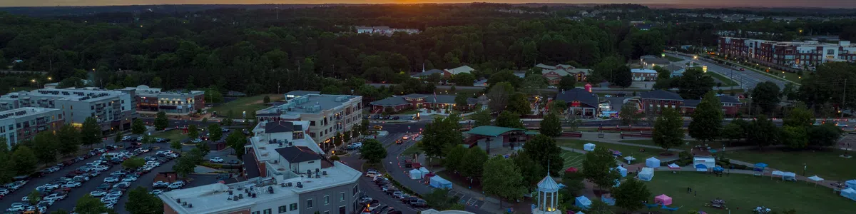 an aerial view of Suwanee, GA