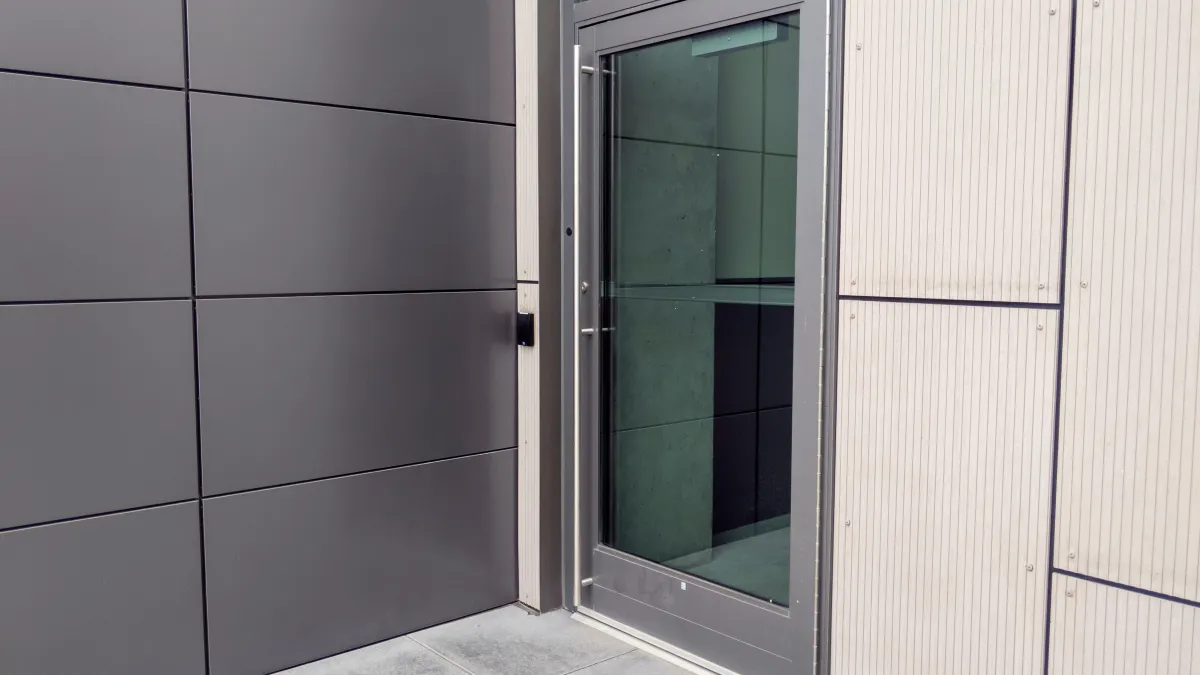 a glass door in a room
