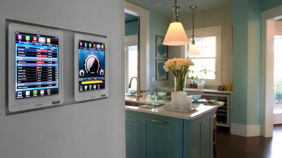 Smart home control panels mounted on wall