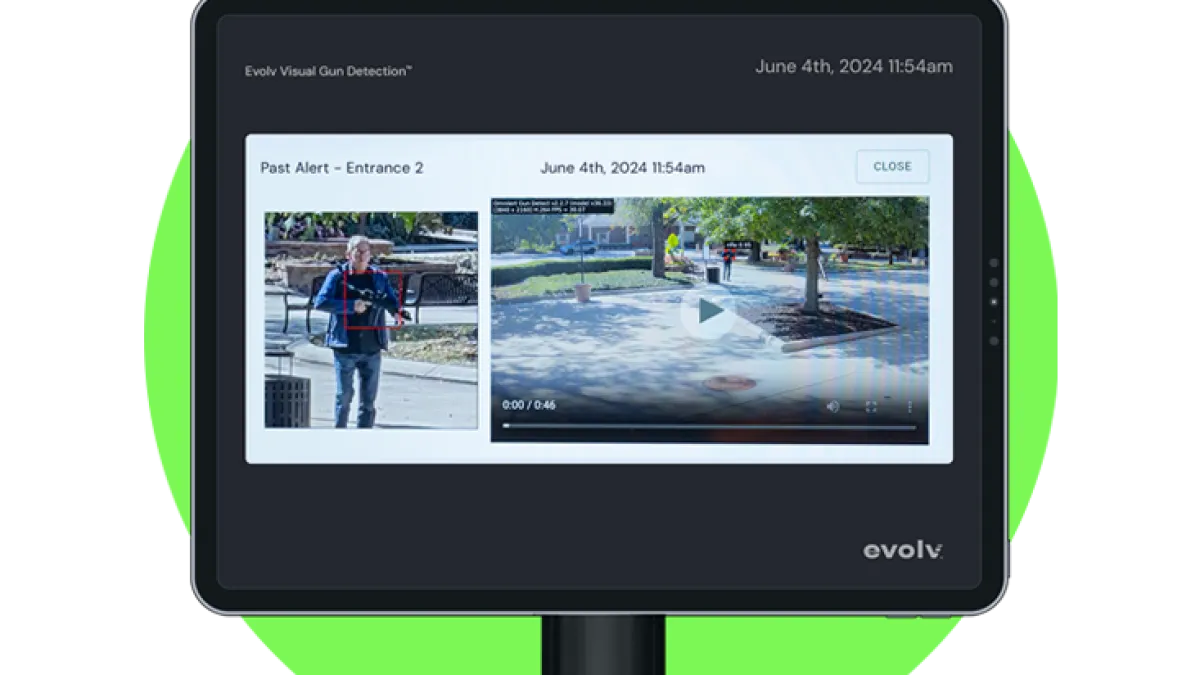 Evolv Visual Gun Detection with alerts and video playback.