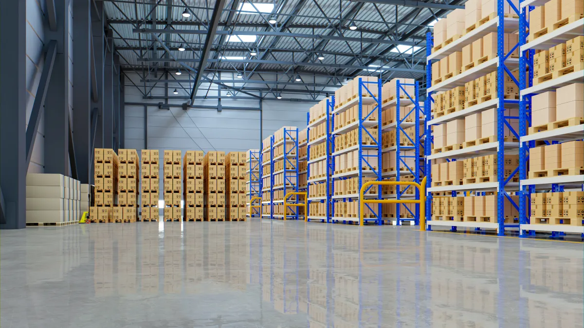a warehouse with boxes