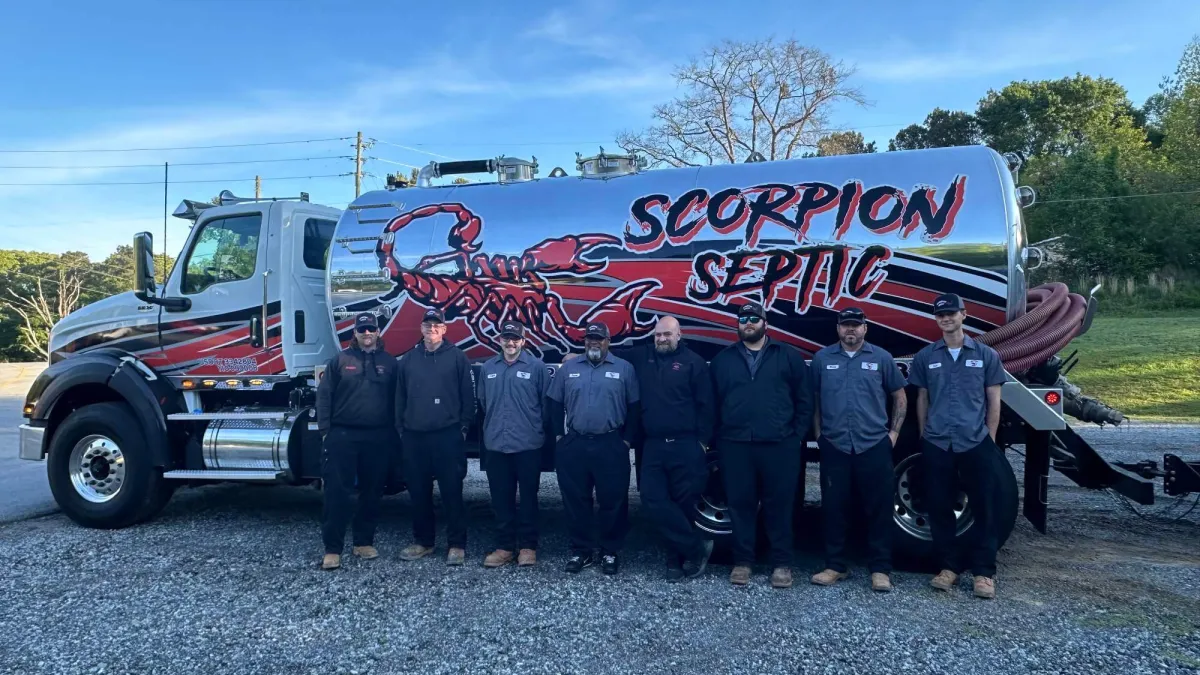 Scorpion Septic team and service truck serving Metro Atlanta, Georgia