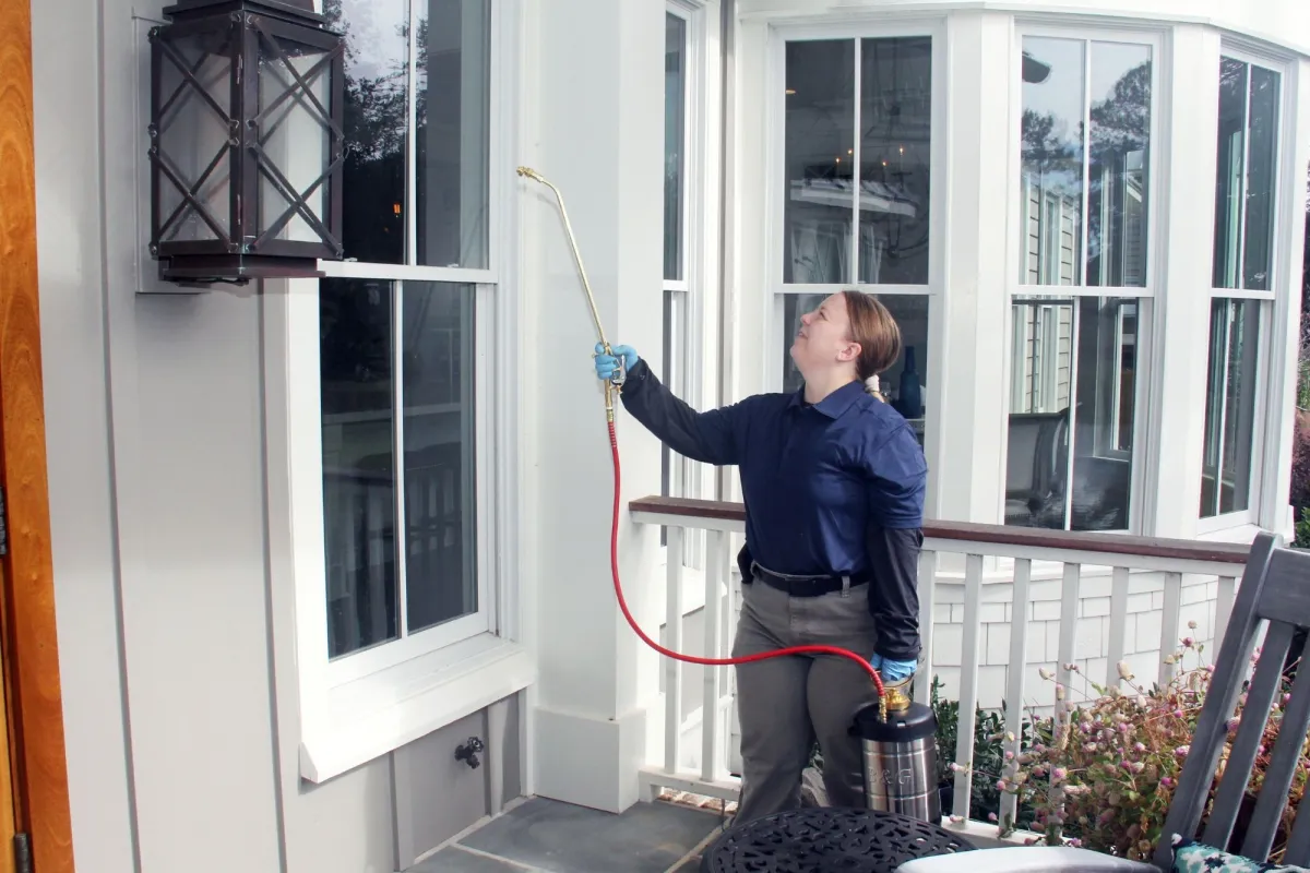 a woman spraying for bugs