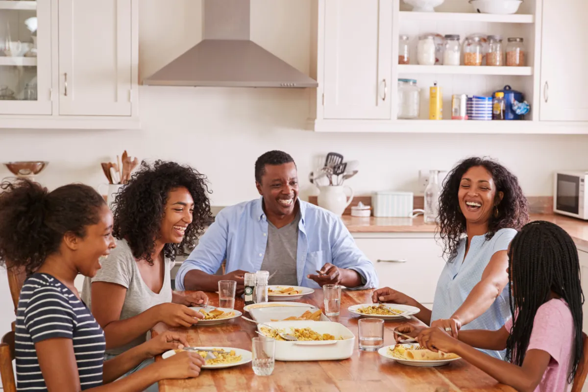 a family eating at a table