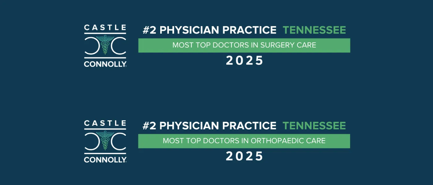 Castle Connolly #2 physician practice in Tennessee for surgery and orthopaedic care in 2025 awards.